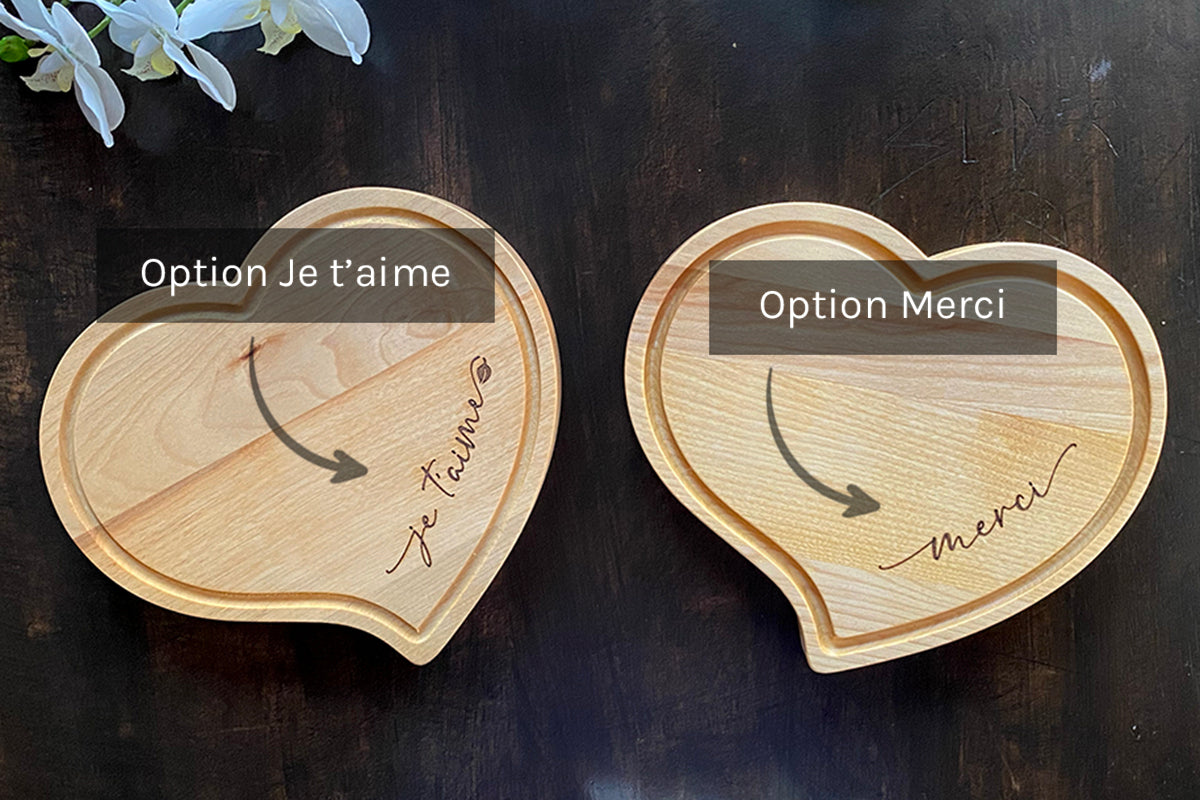 Plateau versatile en forme de cœur, élégant – idéal pour présenter desserts, bouchées, fromages ou exposer bijoux et objets décoratifs – fait à la main au Québec – Shop Boréale / Versatile heart-shaped serving tray, elegant – perfect for serving desserts, bites, cheese or displaying jewelry and decorative items – handmade in Quebec – Shop Boréale
