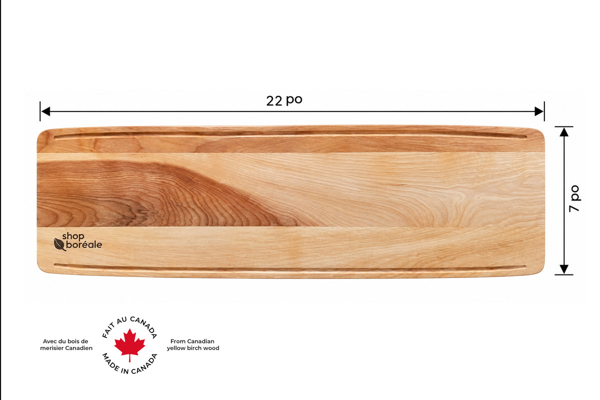 Plateau de service en bois massif, élégant et personnalisable – parfait pour apéro, fromage ou charcuterie, cadeau gourmet – fait à la main au Québec – Shop Boréale / Elegant customizable solid wood serving tray – perfect for appetizers, cheese or charcuterie, gourmet gift – handmade in Quebec – Shop Boréale