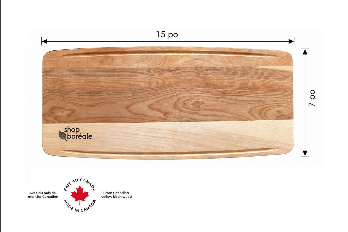 Plateau de service en bois massif, élégant et personnalisable – parfait pour apéro, fromage ou charcuterie, cadeau gourmet – fait à la main au Québec – Shop Boréale / Elegant customizable solid wood serving tray – perfect for appetizers, cheese or charcuterie, gourmet gift – handmade in Quebec – Shop Boréale